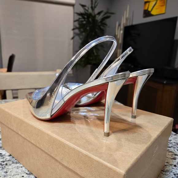 NEW Christian Louboutin Posticha 80mm Metallic Leather Slingback Size 37 - Picture 12 of 15